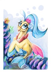 Size: 1280x1812 | Tagged: safe, artist:donika-schovina, princess skystar, seapony (g4), g4, my little pony: the movie, female, smiling, solo, traditional art, underwater