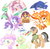 Size: 1280x1242 | Tagged: safe, artist:kkmrarar, coriander cumin, daybreaker, fluttershy, granny smith, opalescence, pinkie pie, princess luna, quibble pants, rarity, tymbal, changedling, changeling, pony, 28 pranks later, a royal problem, flutter brutter, g4, season 6, spice up your life, stranger than fan fiction, the perfect pear, to change a changeling, alternate hairstyle, angry, apple, bed, clothes, cookie zombie, cute, eyes closed, female, floppy ears, food, glasses, hippieling, leaning, licking, looking at you, male, mare, open mouth, rainbow muzzle, sad, sadorable, simple background, smiling, stallion, sweat, sweatdrop, tongue out, white background, young granny smith, younger