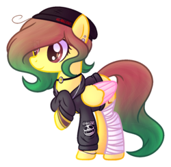 Size: 1042x1018 | Tagged: safe, artist:melodysweetheart, oc, oc only, oc:paint wishes, pegasus, pony, beanie, clothes, commission, female, gorillaz, hat, hoodie, logo, mare, raised hoof, simple background, solo, transparent background