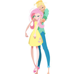 Size: 800x800 | Tagged: safe, artist:guywhodoesart, fluttershy, zephyr breeze, human, g4, brother and sister, clothes, dress, duo, eyes closed, female, fluttershy is not amused, hug, humanized, jeans, male, pants, simple background, skinny, smiling, thin, unamused, white background