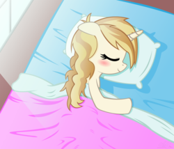 Size: 2304x1974 | Tagged: safe, artist:oshitsukiryuu, sweet biscuit, pony, g4, adorabiscuit, bed, bed mane, blushing, cute, eyes closed, sleeping