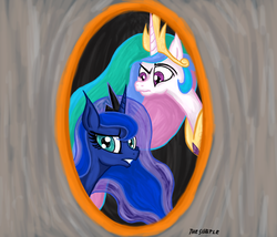 Size: 2400x2051 | Tagged: safe, artist:thesubtle, princess celestia, princess luna, two best sisters play, g4, crossover, digital art, duo, female, high res, portal, royalty, sisters, video game