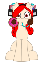 Size: 897x1281 | Tagged: safe, artist:endrome, derpibooru exclusive, oc, oc only, oc:dizzy mixup, earth pony, pony, 2018 community collab, derpibooru community collaboration, donut, food, hat, simple background, transparent background