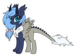 Size: 5300x3811 | Tagged: safe, artist:hawthornss, oc, oc only, oc:polar axis, oc:princess polar axis, draconequus, dracony, hybrid, chest fluff, ear fluff, horns, interspecies offspring, looking at you, next generation, offspring, parent:discord, parent:princess luna, parents:lunacord, paws, simple background, solo, transparent background