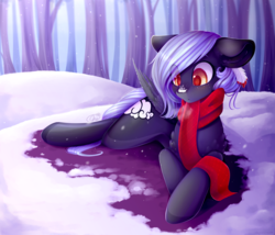 Size: 3500x3000 | Tagged: safe, artist:magicalbrownie, oc, oc only, oc:cloudy night, pegasus, pony, clothes, female, high res, mare, prone, scarf, snow, solo
