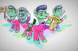 Size: 771x513 | Tagged: safe, artist:pon_pon_pon, pony, lazytown, meme, musical instrument, ponified, robbie rotten, saxophone, we are number one