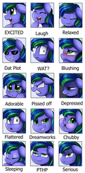 Size: 2349x4739 | Tagged: safe, artist:pridark, oc, oc only, oc:felicity stars, pony, adorable face, angry, blushing, chubby, cute, dat ass, depressed, dreamworks face, emotions, excited, flattered, laughing, meme, pthp, relaxed, serious, sleeping, wat