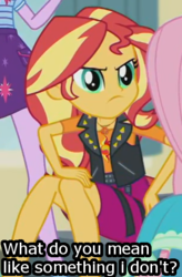 Size: 305x464 | Tagged: safe, edit, edited screencap, screencap, sci-twi, sunset shimmer, twilight sparkle, equestria girls, g4, my little pony equestria girls: better together, overpowered (equestria girls), >:c, angry, cropped, cute, frown, image macro, madorable, meme, shimmerbetes, sunset shimmer is not amused, unamused, upset