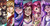 Size: 4200x2166 | Tagged: safe, artist:bunsogen, applejack, fluttershy, pinkie pie, rarity, twilight sparkle, human, g4, clothes, commission, cowboy hat, hat, horn, horned humanization, humanized, magic, one eye closed, ponied up, stetson, wink