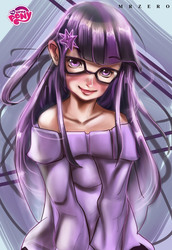 Size: 1700x2466 | Tagged: safe, artist:bunsogen, twilight sparkle, human, g4, clothes, female, glasses, humanized, looking at you, smiling, solo