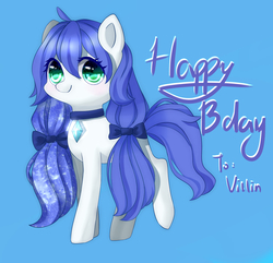 Size: 1442x1391 | Tagged: safe, artist:leafywind, oc, oc only, oc:villin, earth pony, pony, female, happy birthday, mare, simple background, solo