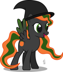 Size: 2678x3049 | Tagged: safe, artist:mlp-scribbles, oc, oc only, oc:pumpkin, pegasus, pony, female, happy, hat, high res, inkscape, mare, multicolored hair, multicolored mane, multicolored tail, open mouth, ponyscape, simple background, solo, transparent background, vector, witch hat