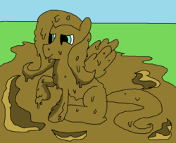 Size: 1400x1138 | Tagged: safe, artist:amateur-draw, fluttershy, g4, covered in mud, downvote bait, ms paint, mud, muddy, wet and messy