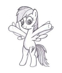 Size: 900x1050 | Tagged: safe, artist:m.w., rainbow dash, pegasus, pony, g4, bipedal, cute, dashabetes, female, hugs?, incoming hug, mare, monochrome, open arms, simple background, sketch, smiling, solo, white background