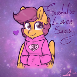 Size: 500x500 | Tagged: safe, artist:icacomel, scootaloo, anthro, g4, clothes, female, solo, sweater