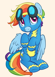 Size: 3222x4500 | Tagged: safe, artist:buttercupsaiyan, color edit, edit, rainbow dash, g4, clothes, colored, cute, dashabetes, female, filly, filly rainbow dash, goggles, monochrome, simple background, solo, uniform, wonderbolts uniform, younger