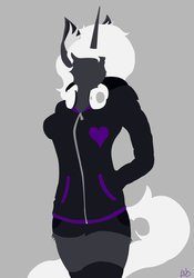 Size: 748x1069 | Tagged: safe, artist:lacunah, oc, oc only, oc:phantom whisper, anthro, breasts, female, hooves, horn, lineless, minimalist, modern art, solo