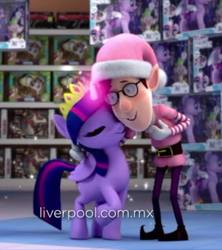 Size: 851x960 | Tagged: dead source, safe, spike, twilight sparkle, alicorn, dragon, elf, human, g4, my little pony: the movie, cgi, christmas, christmas outfit, commercial, crossover, crossover shipping, hide yo waifus, holiday, hug, jewelry, liverpool, mexico, robotwi, shipping, tiara, toy, twilight sparkle (alicorn), youtube