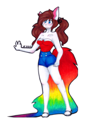 Size: 2308x3396 | Tagged: safe, artist:mscolorsplash, oc, oc only, oc:color splash, anthro, plantigrade anthro, high res, pigtails, solo, traditional art, twintails