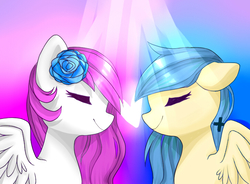 Size: 724x534 | Tagged: safe, artist:leafywind, oc, oc only, pegasus, pony, duo, eyes closed, female, mare