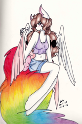 Size: 2115x3179 | Tagged: safe, artist:mscolorsplash, oc, oc only, oc:color splash, pegasus, anthro, unguligrade anthro, female, high res, mare, solo, traditional art