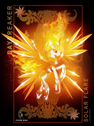 Size: 3161x4200 | Tagged: safe, artist:zidanemina, daybreaker, alicorn, pony, g4, armor, crossover, female, flying, high res, mane of fire, mare, multiple wings, saint seiya, solo