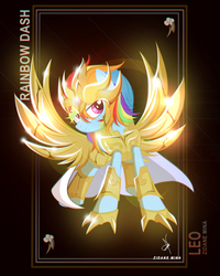 Size: 3186x3989 | Tagged: safe, artist:zidanemina, rainbow dash, g4, armor, claws, crossover, female, gold cloth, gold saint, helmet, high res, leo, saint seiya, solo, zodiac