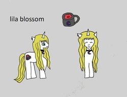 Size: 1251x963 | Tagged: safe, artist:ask-luciavampire, oc, oc only, oc:lila blossom, pony, unicorn, cafe, tumblr:nightblossom-cafe