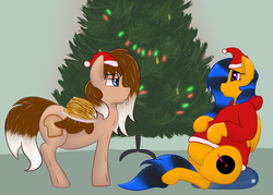 Size: 3500x2500 | Tagged: safe, artist:lupin quill, oc, oc only, oc:cinnamon toast, oc:glowstick explosion, original species, plush pony, bedroom eyes, belly, big belly, christmas, christmas tree, chubby, clothes, cushion, fat, food, hat, high res, holiday, hoodie, pancakes, stuffed, this will end in weight gain, tree, weight gain