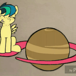 Size: 371x371 | Tagged: safe, artist:vipy, oc, oc only, oc:apogee, pegasus, pony, animated, cute, ear freckles, eyes closed, female, freckles, gif, happy, mare, planet, rotating, simple background, sitting, smiling, song in the comments, stop motion