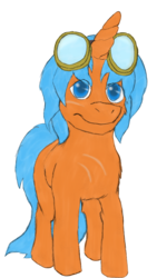 Size: 1609x2856 | Tagged: safe, artist:wesleyfoxx, oc, oc only, oc:eissen, pony, unicorn, 2018 community collab, derpibooru community collaboration, colored sketch, goggles, looking at you, simple background, smiling, solo, transparent background
