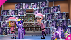 Size: 1280x716 | Tagged: safe, screencap, twilight sparkle, alicorn, elf, pony, g4, 3d, christmas, commercial, electronic toy, elf ears, female, holiday, irl, liverpool, photo, robotwi, toy, twilight sparkle (alicorn)