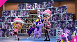 Size: 1280x714 | Tagged: safe, screencap, twilight sparkle, alicorn, elf, pony, g4, 3d, christmas, commercial, elf ears, female, holiday, irl, liverpool, photo, robotwi, toy, twilight sparkle (alicorn)