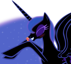 Size: 7008x6348 | Tagged: safe, artist:emu34b, big macintosh, nightmare moon, alicorn, earth pony, pony, g4, absurd resolution, bedroom eyes, bigmoon, blushing, cuddling, male, micro, sharp teeth, show accurate, simple background, size difference, stallion, teeth, transparent background