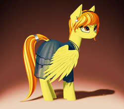 Size: 1200x1050 | Tagged: safe, artist:styroponyworks, spitfire, pegasus, pony, g4, alternate hairstyle, beautiful, clothes, dress, ear piercing, earring, female, implied wing hole, jewelry, looking up, mare, necklace, piercing, pretty, smiling, solo, tail, tail hole