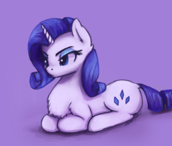 Size: 1600x1358 | Tagged: safe, artist:penny-wren, rarity, pony, unicorn, g4, behaving like a cat, chest fluff, cute, female, mare, ponyloaf, purple background, raribetes, raricat, simple background, solo