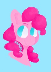 Size: 1012x1420 | Tagged: safe, artist:ampurra0413, pinkie pie, earth pony, pony, g4, blue background, bust, female, portrait, simple background, solo
