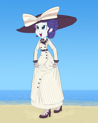 Size: 960x1200 | Tagged: safe, artist:carnifex, rarity, equestria girls, g4, ppov, beach, clothes, dress, female, hat, high heels, raristocrat, rose dewitt bukater, shoes, solo, titanic, water