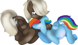 Size: 968x569 | Tagged: safe, artist:moonlight1467, dumbbell, rainbow dash, g4, dumbdash, female, male, pregnant, shipping, simple background, straight, transparent background