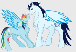 Size: 848x584 | Tagged: safe, artist:rainbowdashtheloyal, rainbow dash, soarin', pegasus, pony, g4, 1000 hours in ms paint, base used, eye contact, female, looking at each other, male, mare, ship:soarindash, shipping, stallion, straight