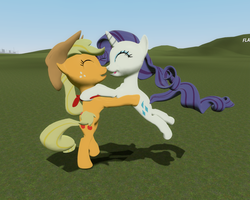 Size: 1024x819 | Tagged: safe, artist:lpsalfa, applejack, rarity, g4, 3d, eyes closed, female, gmod, hug, lesbian, ship:rarijack, shipping