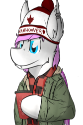 Size: 1251x1872 | Tagged: safe, artist:kamithepony, oc, oc only, bat pony, bat pony oc, beanie, canadian, clothes, coffee, hat, hoof hold, plaid, shirt, simple background, solo, transparent background, vanhoover