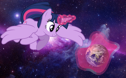 Size: 1920x1200 | Tagged: safe, twilight sparkle, alicorn, pony, g4, earth, macro, magic, megalight sparkle, pony bigger than a planet, space, stars, twilight sparkle (alicorn)