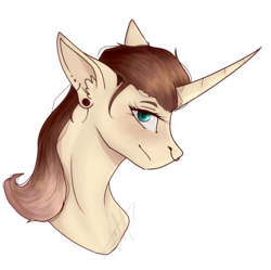 Size: 1024x1019 | Tagged: safe, artist:lastaimin, oc, oc only, pony, unicorn, bust, curved horn, female, horn, mare, portrait, simple background, solo, transparent background