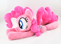 Size: 3424x2453 | Tagged: safe, artist:kazzysart, pinkie pie, earth pony, pony, g4, beanie (plushie), high res, irl, photo, plushie, prone, solo