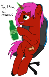 Size: 1204x1896 | Tagged: safe, artist:cloudy95, oc, oc only, pony, unicorn, alcohol, beer, chair, magic, male, simple background, solo, stallion, transparent background