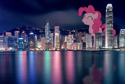 Size: 3840x2560 | Tagged: safe, artist:slb94, pinkie pie, earth pony, pony, g4, city, giant pony, high res, hong kong, irl, macro, photo, ponies in real life
