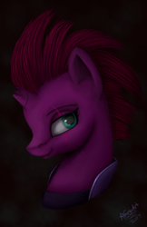 Size: 1024x1583 | Tagged: safe, artist:allforyouart, tempest shadow, pony, unicorn, g4, my little pony: the movie, armor, broken horn, bust, eye scar, female, horn, portrait, scar, scar on the wrong side, smiling, solo, when she smiles