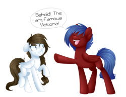 Size: 3270x2520 | Tagged: safe, artist:scarlet-spectrum, oc, oc only, pegasus, pony, dialogue, eyes closed, female, high res, mare, raised hoof, simple background, smiling, transparent background