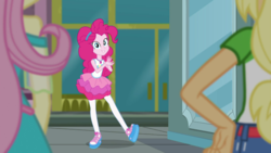 Size: 1280x720 | Tagged: safe, screencap, applejack, fluttershy, pinkie pie, human, equestria girls, g4, my little pony equestria girls: better together, super squad goals, clothes, female, pantyhose, solo focus